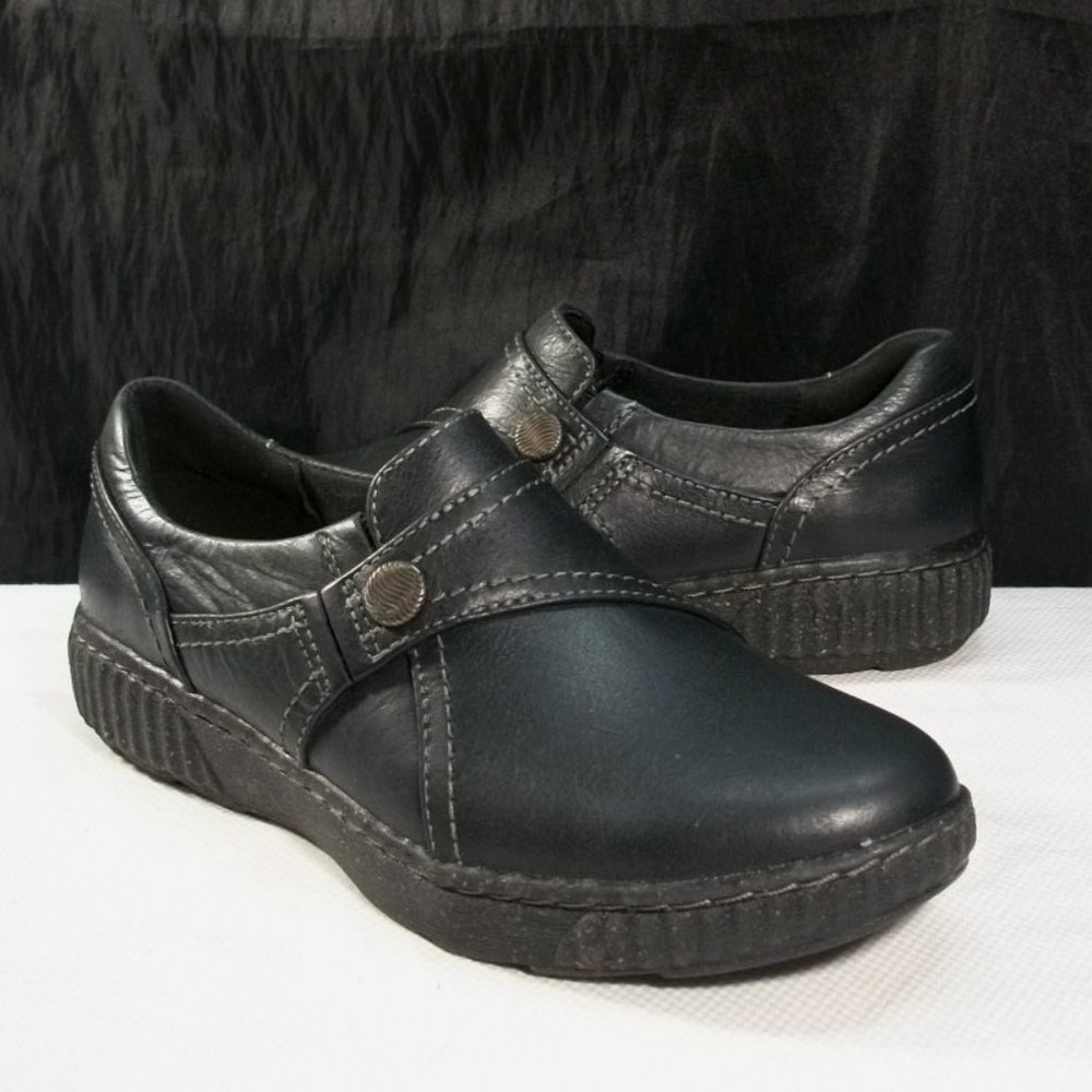 BNWT CLARKS CAROLINE PEARL BLACK PREMIUM LEATHER WALKING LOAFERS 6.5M 28692